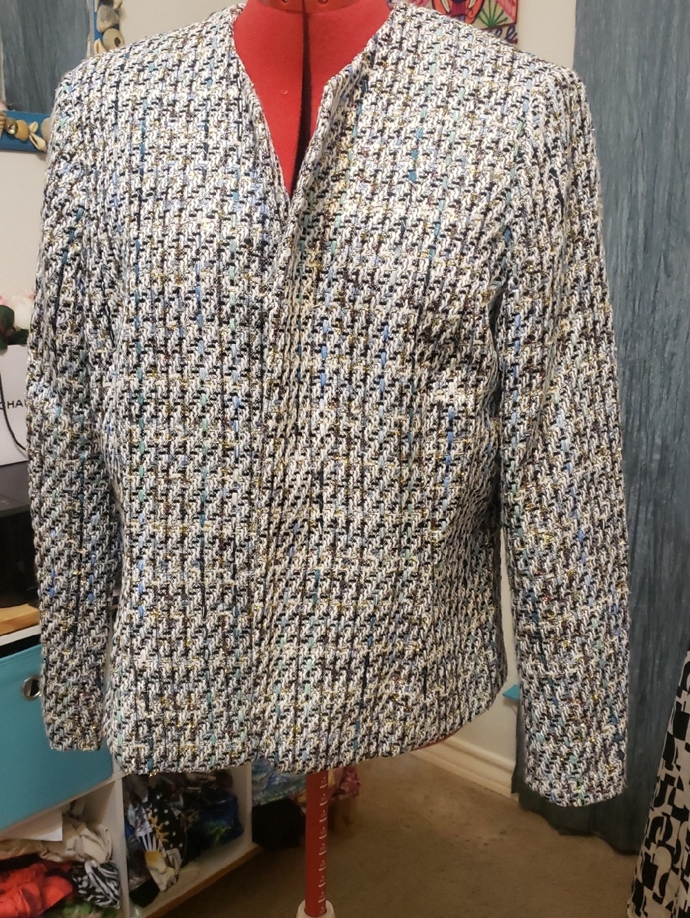 Anne Klein Multicolor Tweed Collarless Blazer